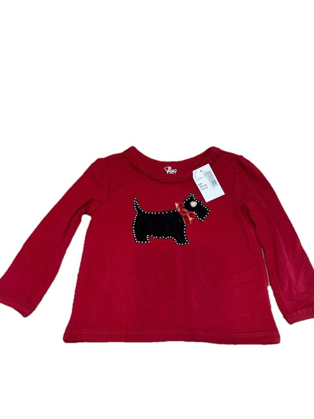 The Children’s Place Girls 18M Red Black Velvet Scottie Dog Long Sleeve Shirt NW